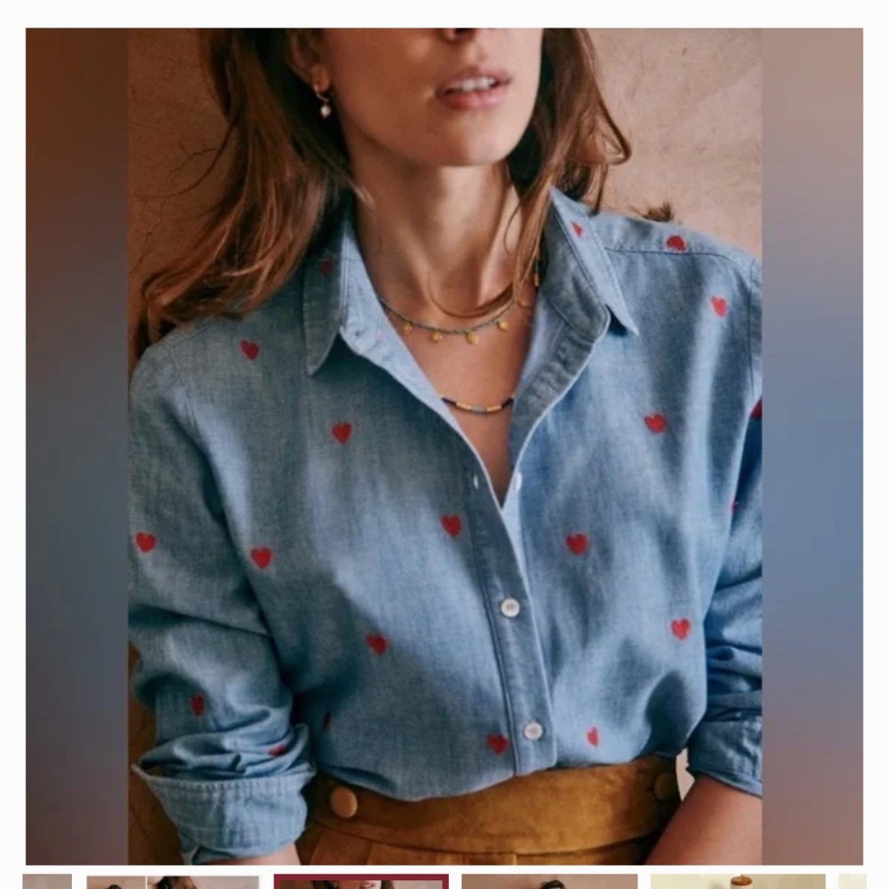 SÉZANE Anne Embroidered Heart Chambray Shirt